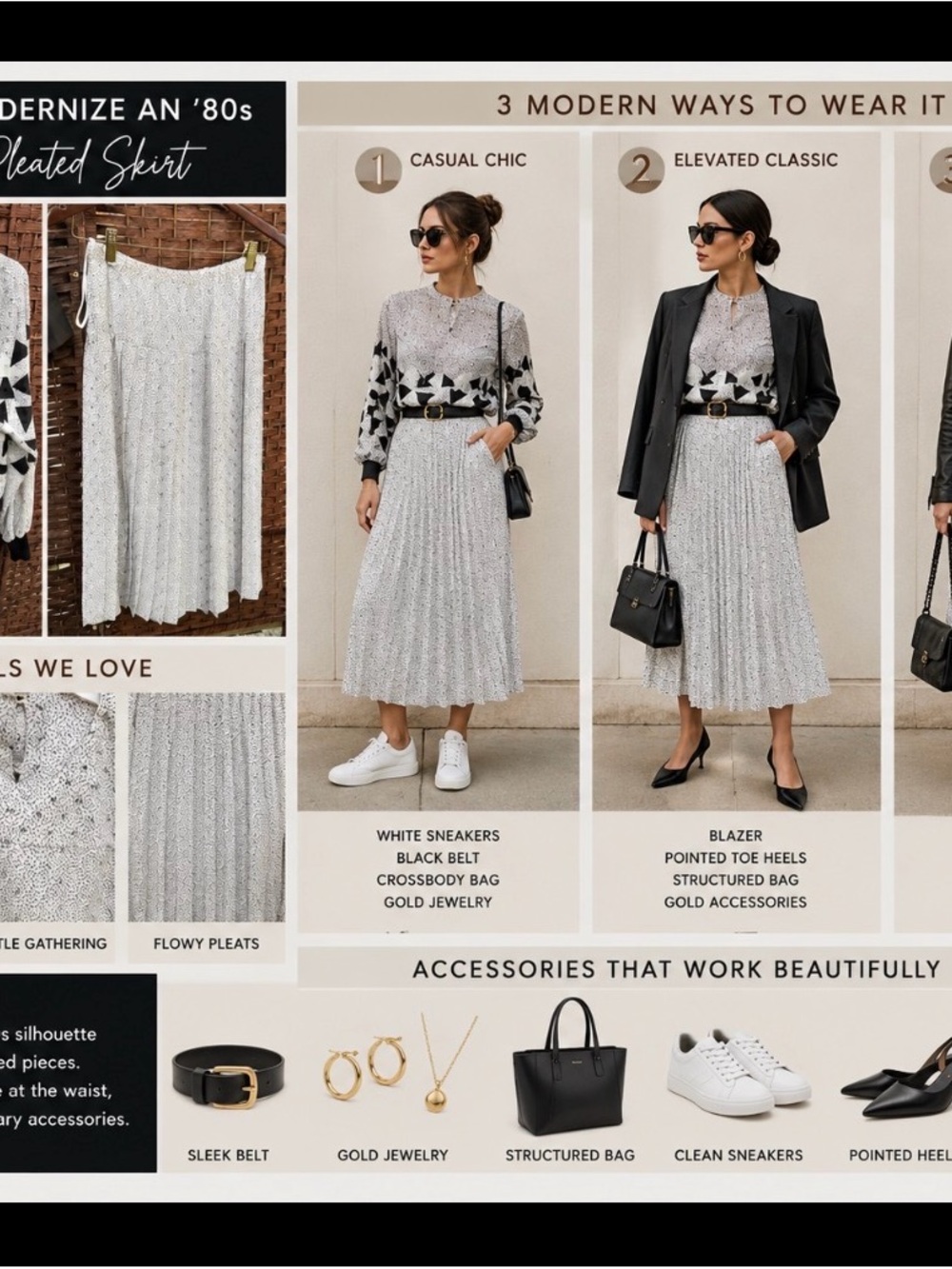 Pleated Midi Skirt in White